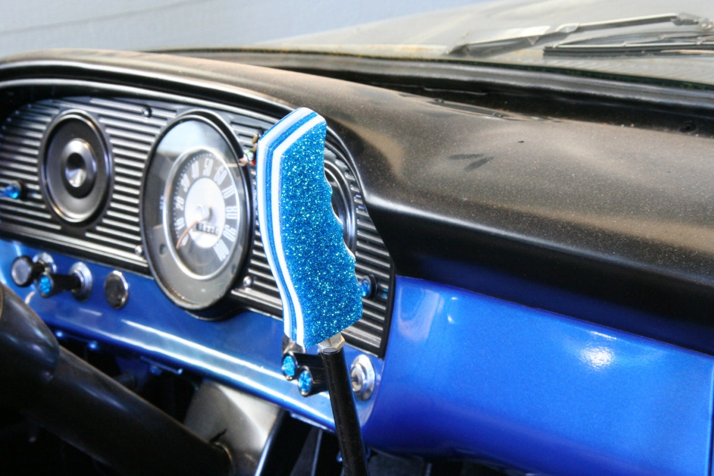 Blue Gold Metal Flake Shift Knob: Custom Hot Rod Shifter Handle