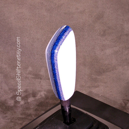 White and Blue, SHIFT KNOB  Metallic, Metal Flake, For your Hot Rod, Rat Rod, Cool Ride, Sports Car, Fast Car