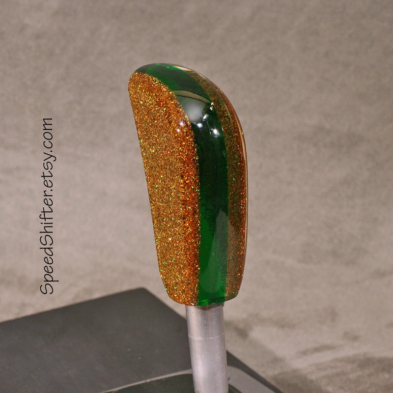 Deep Golden Holographic with Green. SHIFT KNOB, Thread Mount or Universal Fit. For your Hot Rod, Rat Rod, Cool Ride, Sports Car
