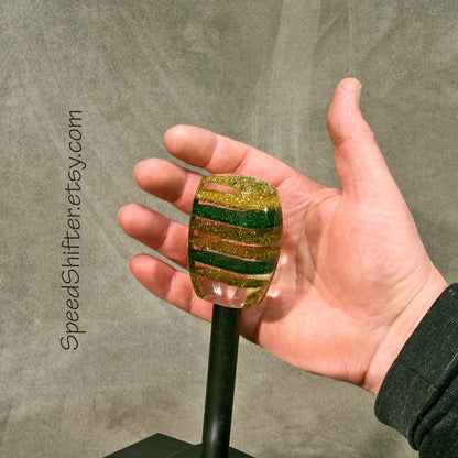 GOLD GREEN METALFLAKE, Shift Knob, Specific Thread Mount or Universal Fit.  For your Hot Rod, Rat Rod, Cool Ride, Sports Car