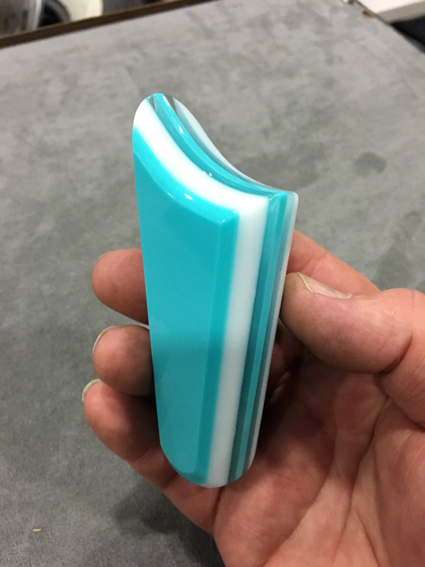 Turquoise with white. SHIFTER KNOB, Universal Fit.  With layers of white and clear.  For your Hot Rod, Rat Rod, Cool Ride, Sports Car