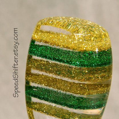 GOLD GREEN METALFLAKE, Shift Knob, Specific Thread Mount or Universal Fit.  For your Hot Rod, Rat Rod, Cool Ride, Sports Car