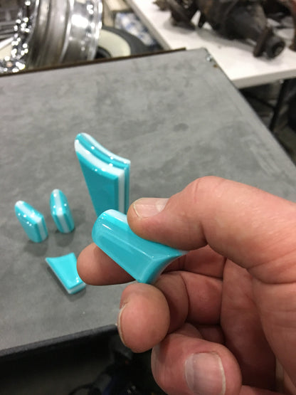 Turquoise with white. SHIFTER KNOB, Universal Fit.  With layers of white and clear.  For your Hot Rod, Rat Rod, Cool Ride, Sports Car