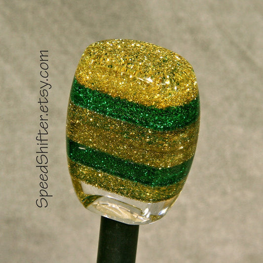 GOLD GREEN METALFLAKE, Shift Knob, Specific Thread Mount or Universal Fit.  For your Hot Rod, Rat Rod, Cool Ride, Sports Car