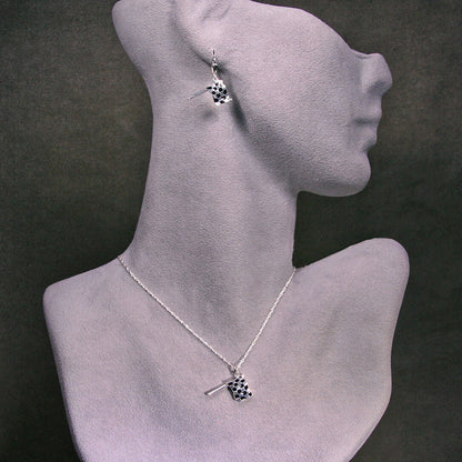 CHECKERED FLAG Pendant Necklace, Earrings, or Both.  Handmade in Solid Sterling Silver with Enamel, Nascar, Indy Car, Formula 1