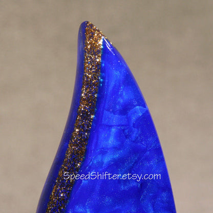 MARBLED BLUE Handle, Shift Knob, With Gold, Specific Thread Mount or Universal Fit.  For your Hot Rod, Rat Rod, Cool Ride, Sports Car