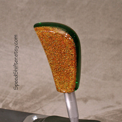 Deep Golden Holographic with Green. SHIFT KNOB, Thread Mount or Universal Fit. For your Hot Rod, Rat Rod, Cool Ride, Sports Car