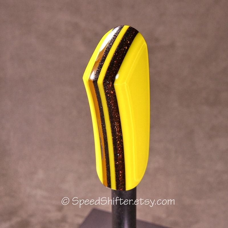 Yellow and Root Beer Brown. SHIFT KNOB, Thread Mount or Universal Fit. For your Hot Rod, Rat Rod, Cool Ride, Sports Car