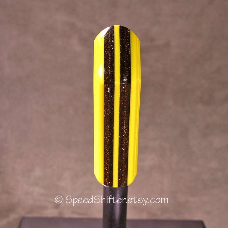 Yellow and Root Beer Brown. SHIFT KNOB, Thread Mount or Universal Fit. For your Hot Rod, Rat Rod, Cool Ride, Sports Car