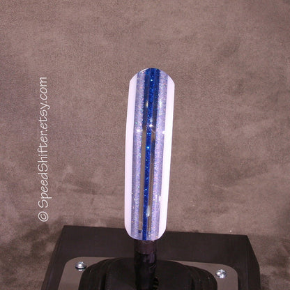 White and Blue, SHIFT KNOB  Metallic, Metal Flake, For your Hot Rod, Rat Rod, Cool Ride, Sports Car, Fast Car