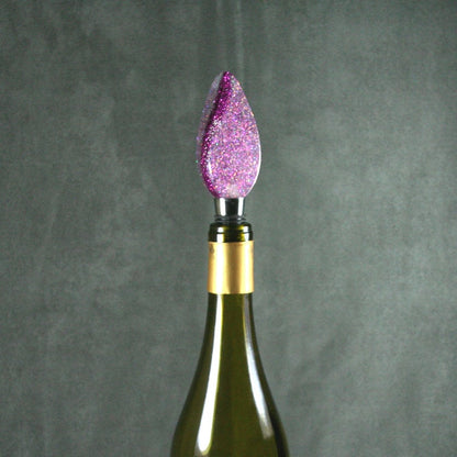 WINE BOTTLE STOPPER Pink Flame - Handmade in holographic pink/purple acrylic