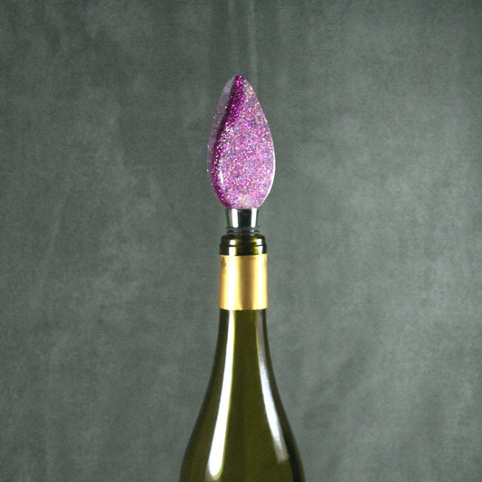 WINE BOTTLE STOPPER Pink Flame - Handmade in holographic pink/purple acrylic
