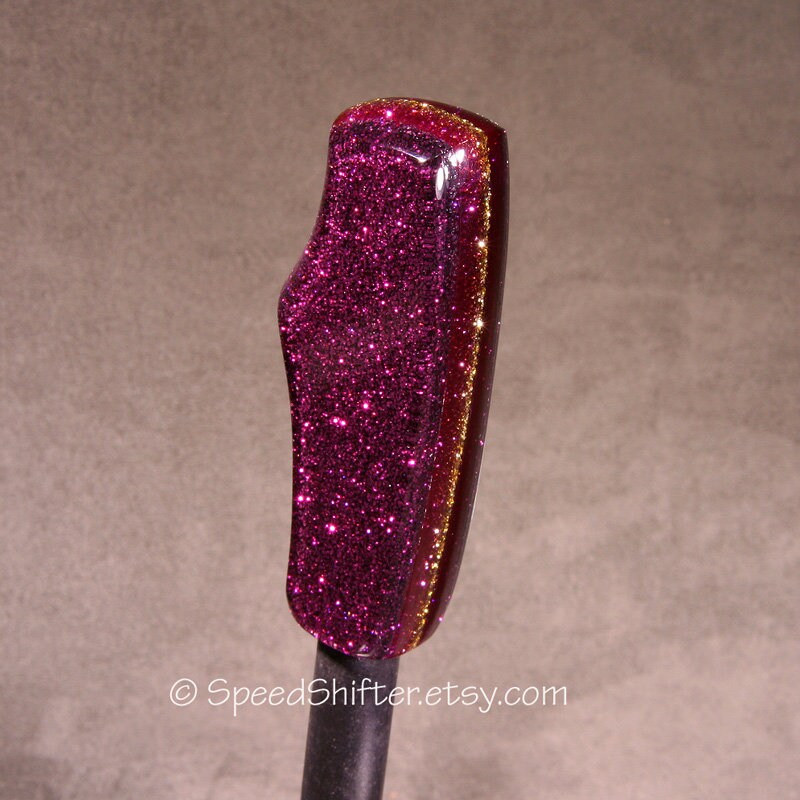 Metal Flake PURPLE SHIFT KNOB, With Layers of Clear and Gold.  For your Hot Rod, Rat Rod, Cool Ride, Sports Car, Fast Car