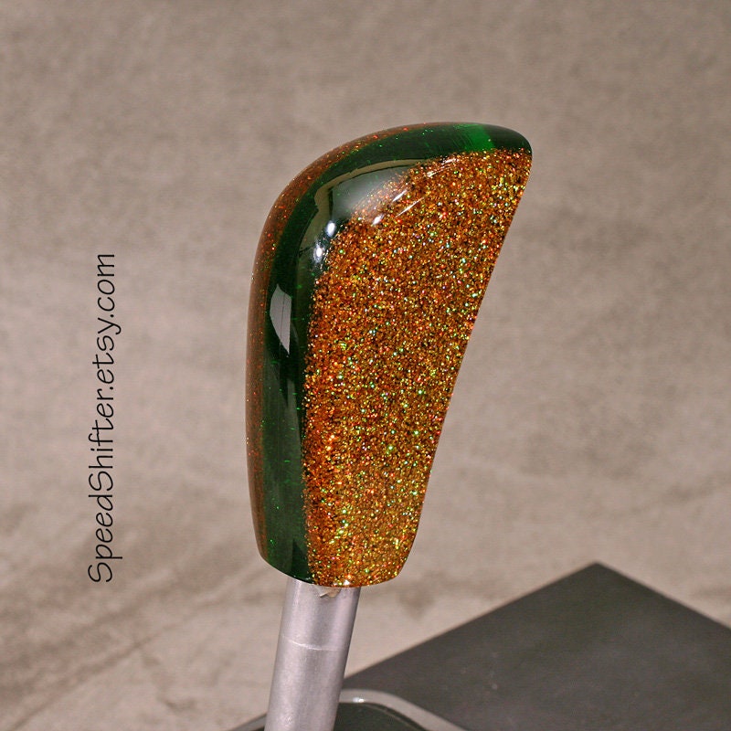 Deep Golden Holographic with Green. SHIFT KNOB, Thread Mount or Universal Fit. For your Hot Rod, Rat Rod, Cool Ride, Sports Car