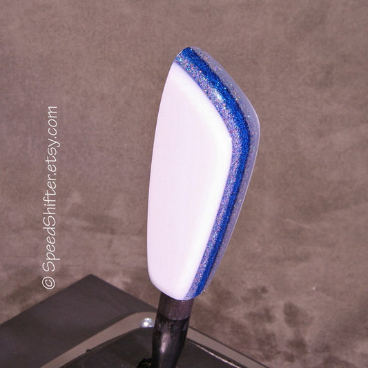 White and Blue, SHIFT KNOB  Metallic, Metal Flake, For your Hot Rod, Rat Rod, Cool Ride, Sports Car, Fast Car