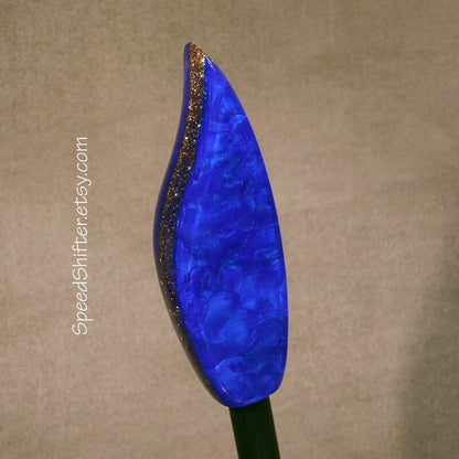 MARBLED BLUE Handle, Shift Knob, With Gold, Specific Thread Mount or Universal Fit.  For your Hot Rod, Rat Rod, Cool Ride, Sports Car