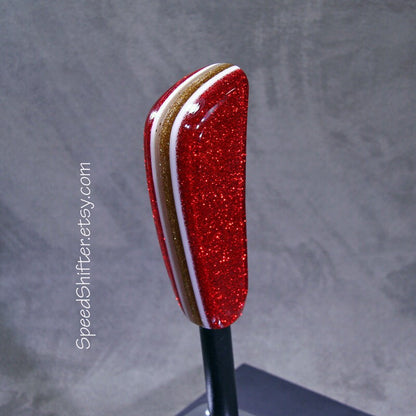 Electric Red with Gold and White SHIFT KNOB, Specific Thread Mount or Universal Fit.  For your Hot Rod, Rat Rod, Cool Ride, Sports Car