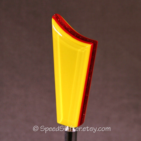 Yellow and Red. SHIFT KNOB, Specific Thread Mount or Universal Fit.  With layers of clear.  For your Hot Rod, Rat Rod, Cool Ride, Sports Car