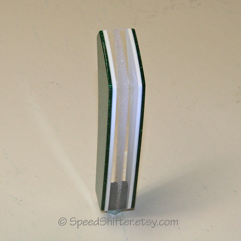 Kelly Green, Clear, White SHIFT KNOB.  Metallic, Metal Flake, For your Hot Rod, Rat Rod, Cool Ride, Sports Car, Fast Car