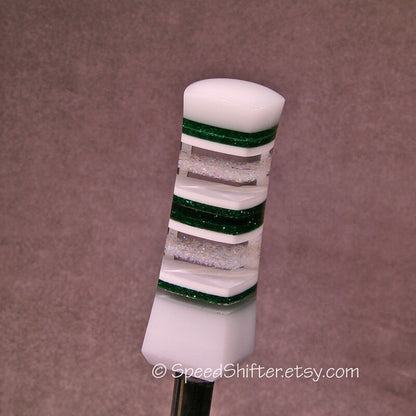 Green and White, SHIFT KNOB  Metallic, Metal Flake, For your Hot Rod, Rat Rod, Cool Ride, Sports Car, Fast Car