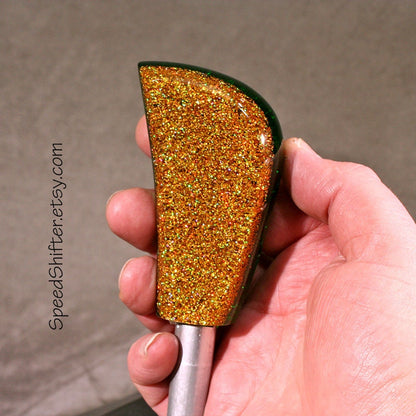 Deep Golden Holographic with Green. SHIFT KNOB, Thread Mount or Universal Fit. For your Hot Rod, Rat Rod, Cool Ride, Sports Car