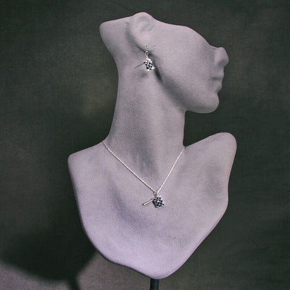 CHECKERED FLAG Pendant Necklace, Earrings, or Both.  Handmade in Solid Sterling Silver with Enamel, Nascar, Indy Car, Formula 1