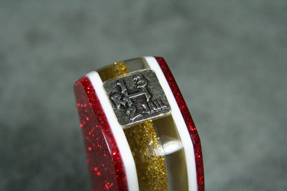 Red, White and Gold SHIFT HANDLE For Your Hot Rod or Rat Rod, Shifter Knob