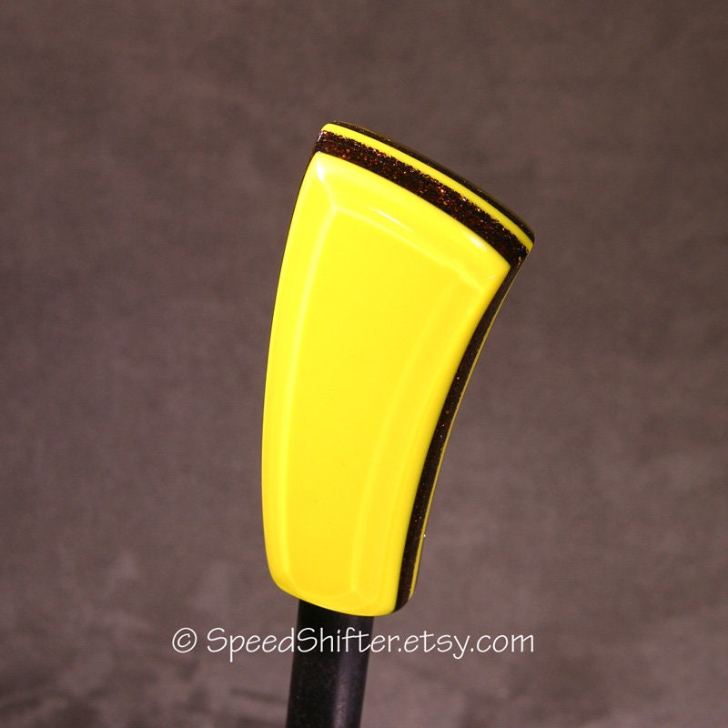 Yellow and Root Beer Brown. SHIFT KNOB, Thread Mount or Universal Fit. For your Hot Rod, Rat Rod, Cool Ride, Sports Car