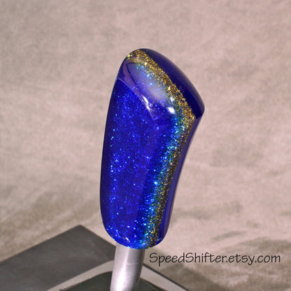 Vivid Blue with Gold. SHIFTER KNOB, Thread Mount or Universal Fit. For your Hot Rod, Rat Rod, Cool Ride, Sports Car
