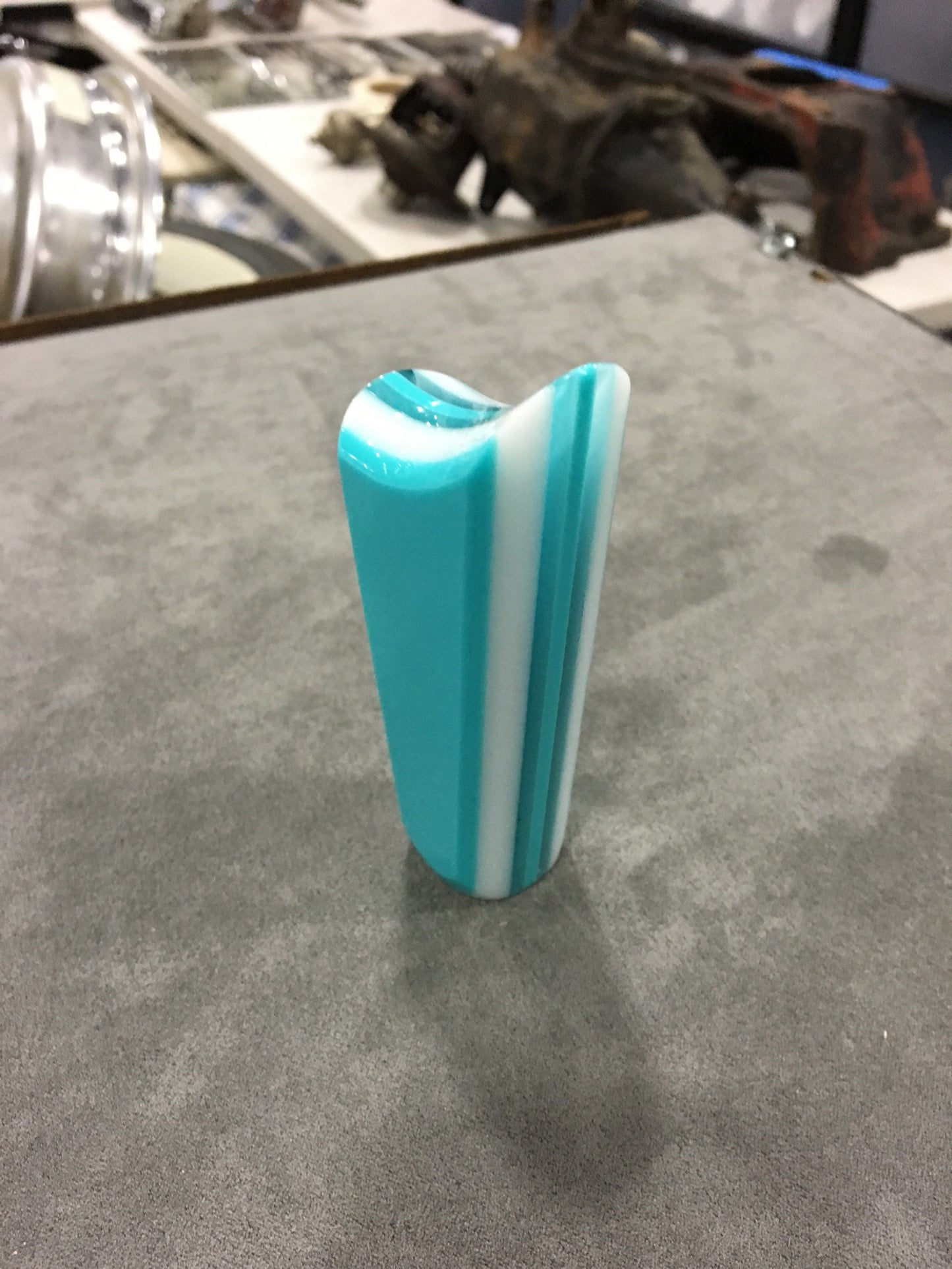 Turquoise with white. SHIFTER KNOB, Universal Fit.  With layers of white and clear.  For your Hot Rod, Rat Rod, Cool Ride, Sports Car