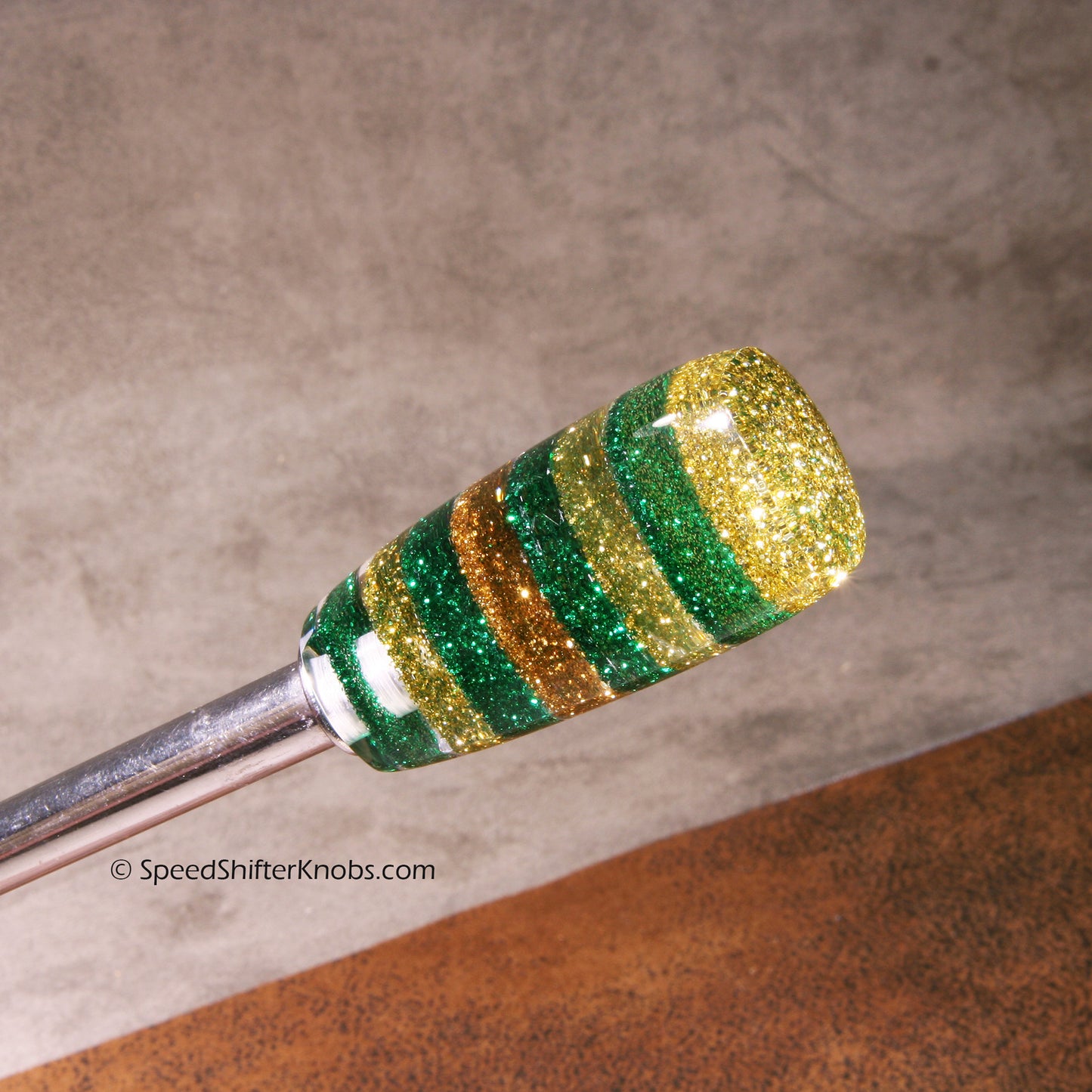 Column Shift Knobs - Gold and Green Metalflake, Made to Order, Hot Rod and Custom Car