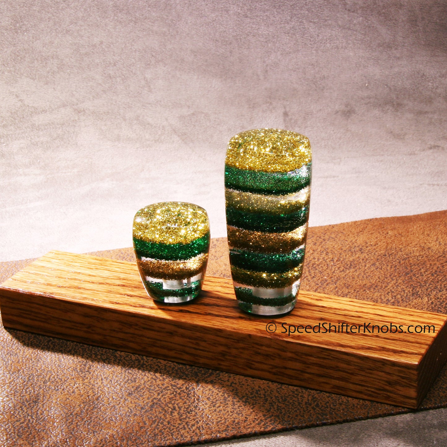 Column Shift Knobs - Gold and Green Metalflake, Made to Order, Hot Rod and Custom Car