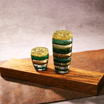 Column Shift Knobs - Gold and Green Metalflake, Made to Order, Hot Rod and Custom Car