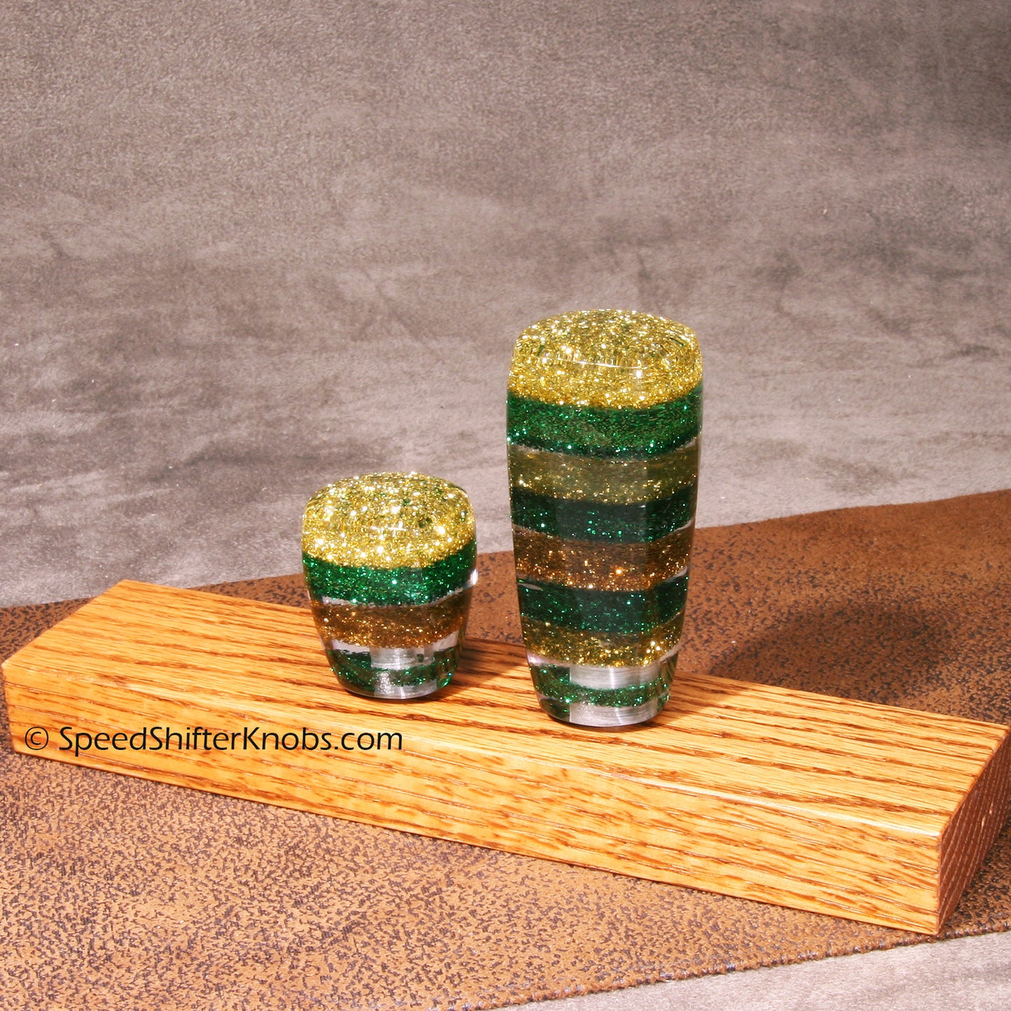 Column Shift Knobs - Gold and Green Metalflake, Made to Order, Hot Rod and Custom Car