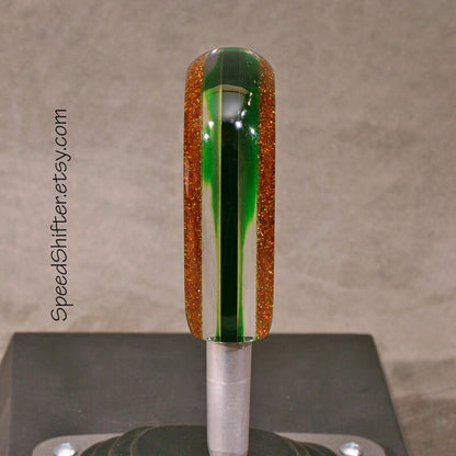 Deep Golden Holographic with Green. SHIFT KNOB, Thread Mount or Universal Fit. For your Hot Rod, Rat Rod, Cool Ride, Sports Car