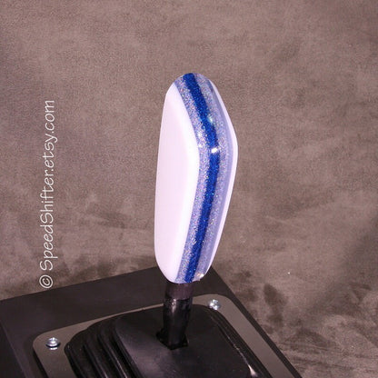 White and Blue, SHIFT KNOB  Metallic, Metal Flake, For your Hot Rod, Rat Rod, Cool Ride, Sports Car, Fast Car