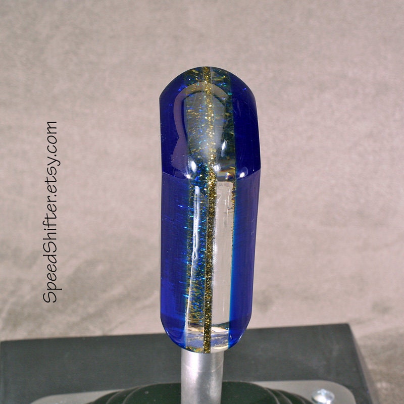 Vivid Blue with Gold. SHIFTER KNOB, Thread Mount or Universal Fit. For your Hot Rod, Rat Rod, Cool Ride, Sports Car