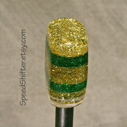 GOLD GREEN METALFLAKE, Shift Knob, Specific Thread Mount or Universal Fit.  For your Hot Rod, Rat Rod, Cool Ride, Sports Car