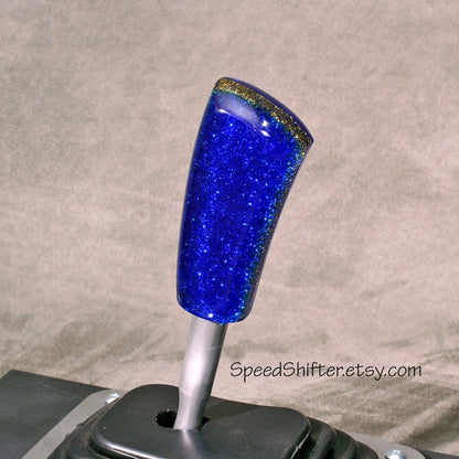 Vivid Blue with Gold. SHIFTER KNOB, Thread Mount or Universal Fit. For your Hot Rod, Rat Rod, Cool Ride, Sports Car