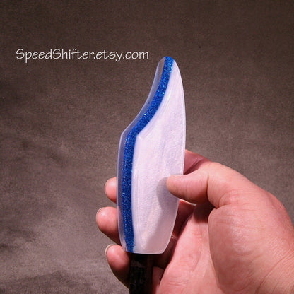 Pearl Silver with Metal Flake Blue SHIFT KNOB.  For your Hot Rod, Rat Rod, Cool Ride, Sports Car, Fast Car