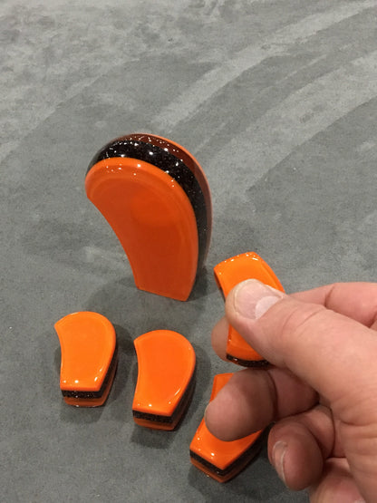 Orange with black metalflake.  SHIFT KNOB, Universal Fit.  With layers clear.  For your Hot Rod, Rat Rod, Cool Ride, Sports Car, Truck