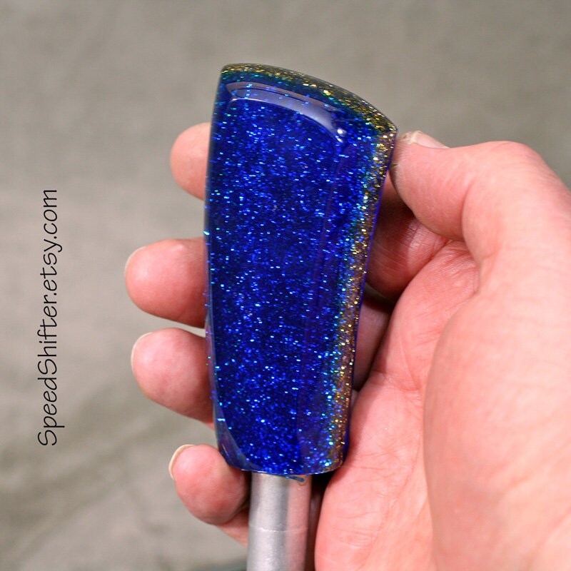 Vivid Blue with Gold. SHIFTER KNOB, Thread Mount or Universal Fit. For your Hot Rod, Rat Rod, Cool Ride, Sports Car