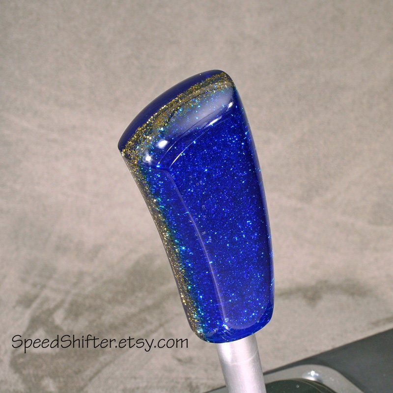 Vivid Blue with Gold. SHIFTER KNOB, Thread Mount or Universal Fit. For your Hot Rod, Rat Rod, Cool Ride, Sports Car