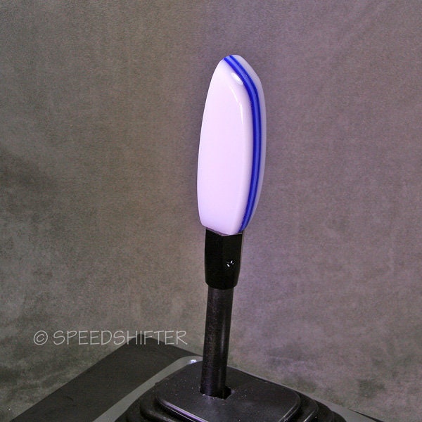 Handmade Tall Acrylic Shift Knob: White & Blue, Specific Thread Mount or Universal Fit